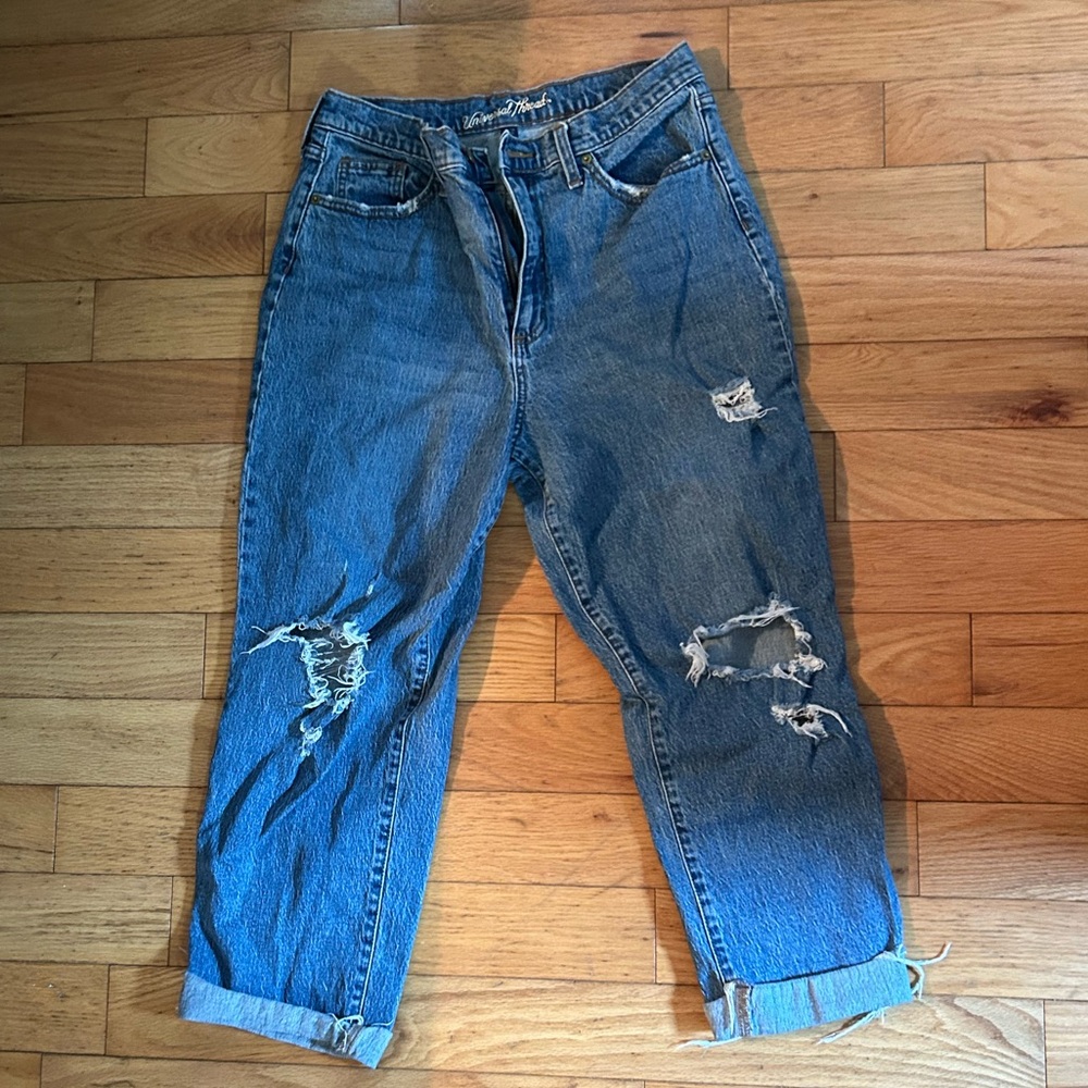 Women’s Distressed Vintage Straight Blue Denim Jeans